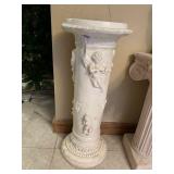 WHITE PLASTER PEDESTAL STAND WITH CHERUB