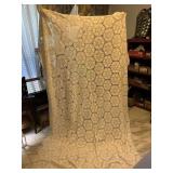 LARGE HAND-CROCHETED TABLECLOTH; SOME STAINS-