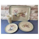COLLECTION OF PLASTIC GARDEN THEMED PICNIC
