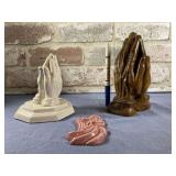 (3 PCS) WOOD CARVED PRAYING HANDS, CERAMIC