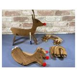 COLLECTION OF 4 WOODEN FOLK ART STYLE REINDEER