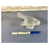 LALIQUE FROSTED CRYSTAL SPARROW FIGURINE, SIGNED