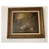 VINTAGE FRAMED STILL LIFE OIL PAINTING, 33" X 28"