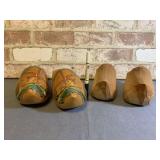(2 PAIR) WOODEN CLOGS- ONE HAND-PAINTED