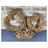 (2) REPURPOSED CORK HEART-SHAPED WREATHS &