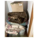 GROUPING OF ASSORTED BLANKETS, COMFORTERS, SOFA