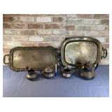 (6 PCS) OF ASSORTED SILVERPLATED SERVING TRAYS,