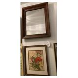 (2 PCS) FRAMED FLORAL PRINT & MIRROR