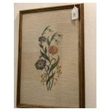 FRAMED NEEDLE POINT FLORAL ART
