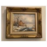 GILT FRAMED PAINTING OF WINTER LANDSCAPE;