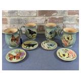 4 PC SET OF MUGS & PLATES DECORATED WITH