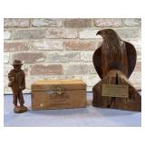 (3 PCS) WOOD ITEMS - CARVED EAGLE, CARVED TRAVELLE