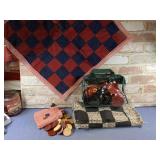 2 CHECKERS GAME SETS, BOTH WITH A FABRIC BOARD &