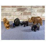 (5 PCS) ASSORTED RESIN & WOOD-CARVED ANIMALS