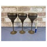 3 VINTAGE BRASS FOOTED GOBLETS