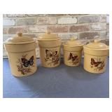 SET OF 4 STONEWARE CANISTERS WITH BUTTERFLY