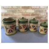 SET OF 4 STONEWARE CANISTERS WITH FLORAL