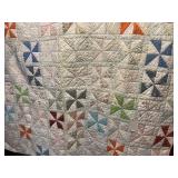 HAND-SEWN, VINTAGE PINWHEEL QUILT-SOME STAINS