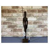 CARVED WOOD FIGURE WITH SPEAR & SHIELD