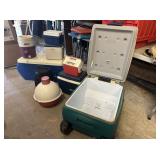 GROUP LOT:9 PCS ASSORTED COOLERS & A DRINK JUG