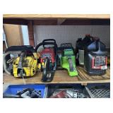 CONTENTS OF SHELF:  3 PORTABLE CHAINSAWS & CHAIN