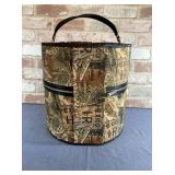 VERY COOL, VINTAGE TAPESTRY HAT BOX WITH 3 VINTAGE