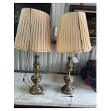 2 PCS: BRASS-TONE TABLE LAMPS WITH PLEATED SHADES