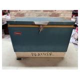 COLEEMAN  BLUE COOLER, METAL EXTERIOR, PLASTIC
