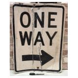AUTHENTIC ROAD USED "ONE WAY" TRAFFIC SIGN;