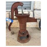 VINTAGE, RED PAINTED CAST IRON HAND WATER PUMP