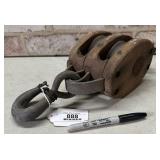 ANTIQUE BLOCK AND TACKLE WOODEN DOUBLE PULLEY