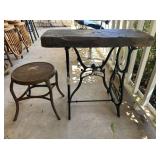 2 PCS: SMALL STOOL AND SINGER SEWING BASE WITH
