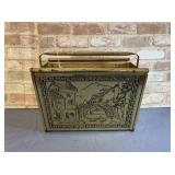 BRASS TONE, ETCHED VINTAGE MAGAZINE RACK