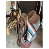 GROUPING: SADDLE, BLANKET, SADDLE STAND AND