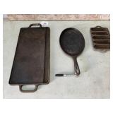 3 PCS CAST IRON: VINTAGE LODGE 2 SIDED GRIDDLE /