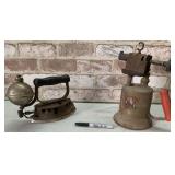 ANTIQUE GASOLINE FLAT IRON AND A VINTAGE RUSTIC