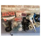 BOX LOT: ASSORTED HAIR CARE ITEMS: CURLERS, BLOW