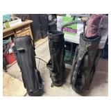 (3 PCS) USED GOLF BAGS; 1 WITH ATTACHED BAG CART,