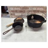 3 PCS CAST IRON: VINTAGE DUTCH OVEN WITH A WIRE