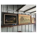 3 PCS: FRAMED PRINTS- VELVET PAINTING, PASTORAL