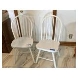 2, WHITE-PAINTED SPINDLE-BACK SIDE CHAIRS
