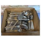 BOX LOT & SILVERWARE CASE: ASSORTED FLATWARE AND