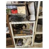 WHITE PLASTIC 3-TIER SHELF AND CONTENTS: NEW
