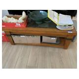 WOOD COFFEE TABLE WITH INLAID STONE TOP AND