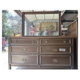 6 DRAWER DRESSER WITH MIRROR, EMPIRE STYLE;