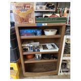 4-TIER BROWN LAMINATE SHELF & CONTENTS; WAFFLE