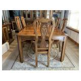 DINING TABLE WITH VINTAGE PARQUET BURLWOOD TOP,