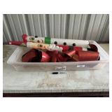 PLASTIC TUB WITH VINTAGE CHRISTMAS DECORATIONS