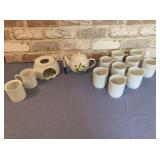 13 PCS: TEAPOT WITH WARMER, 9 CUPS AND SUGAR &
