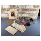ASSORTMENT OF VINTAGE ITEMS: GLOVES, HANKY, WATCH,